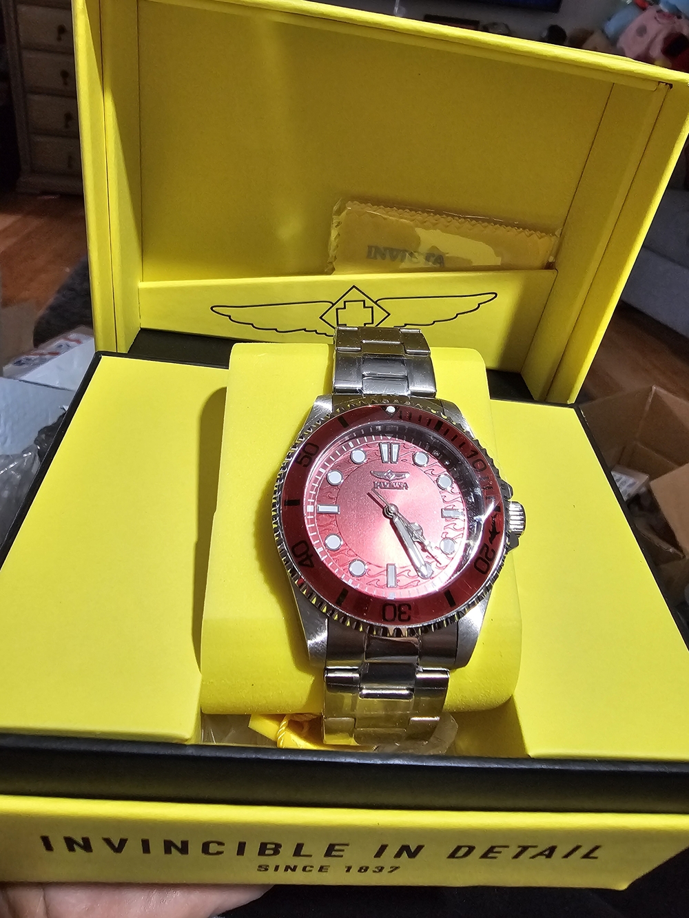 Invicta Men’s Stainless Steel Watch - Red Dial and Bezel